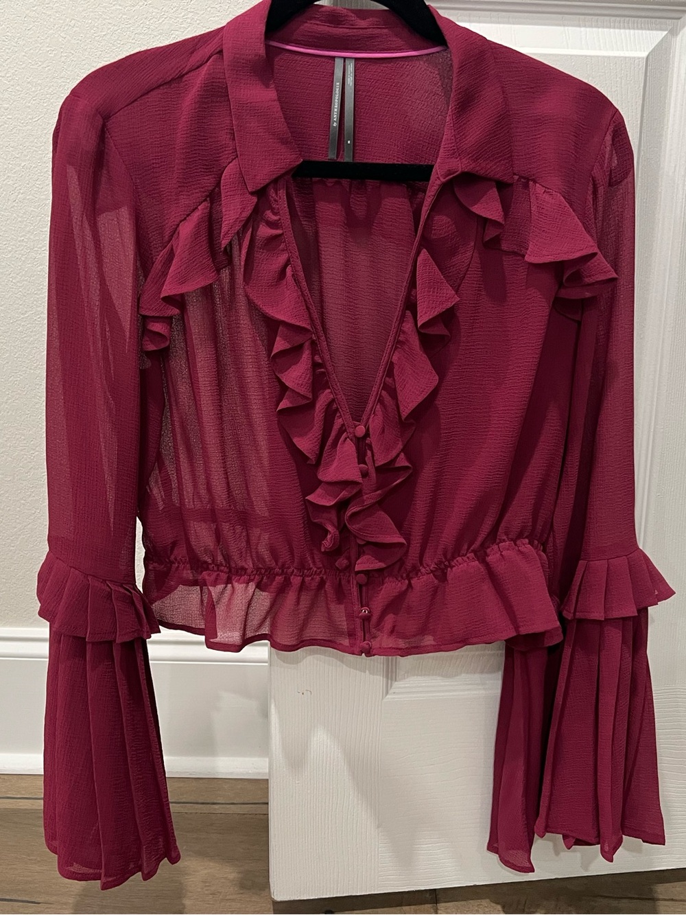 Anthropologie Ruffled V-Neck Blouse in Berry
